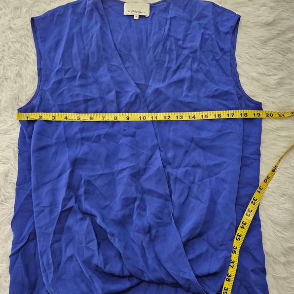 3.1 Phillip Lim Sz 6 Royal Blue 100% Silk Cap Sleeve Semi Sheer Minimalist Top - Picture 6 of 8